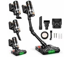 SwayTosh KingForce Steelstofzuiger met Dweilfunctie - 200 AW - 35.000 Pa - Draadloze Steelstofzuiger Zonder Zak op Accu - 450 W - Draadloze Stofzuiger - Kruimeldief - Tot 60 Min - Stofzuiger Draadloos - Steelstofzuigers