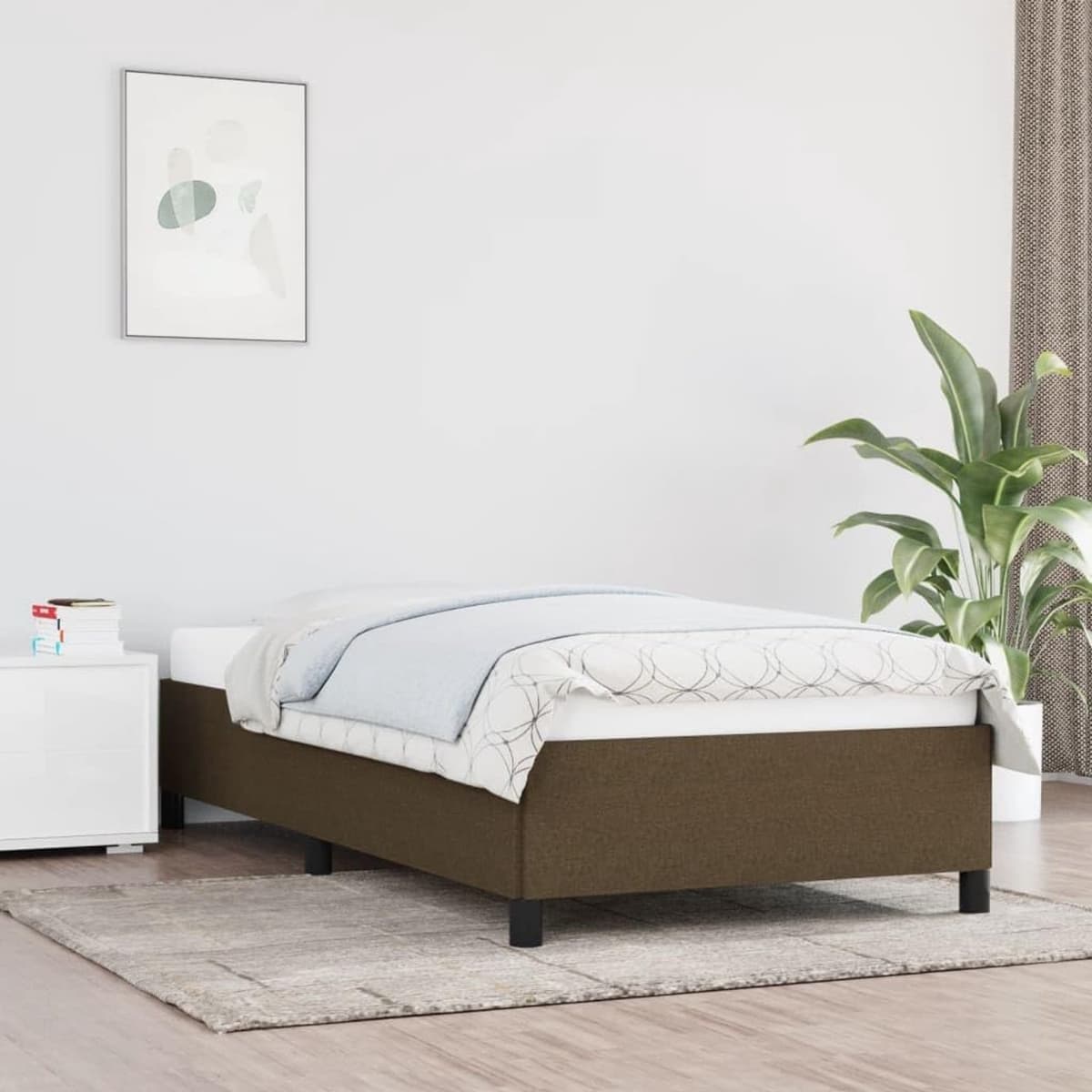 Bedframe zonder matras 90x200 cm stof donkerbruin stevig lattenbodem slaapkamer onderstel met ondersteunende poten ademend duurzaam eenvoudig monteren — afbeelding 1