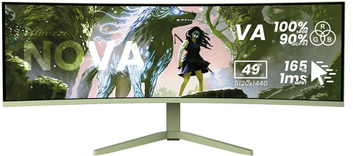 Arozzi Nova 49" v2 Gaming Monitor - Curved - DQHD VA - 165Hz - USB-C - Bosgroen — afbeelding 1