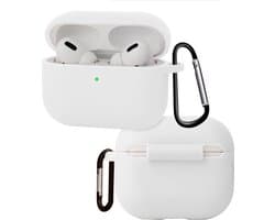 Hoes - Geschikt voor Apple Airpods Pro 3 - Siliconen Hoesje met Clip - Silicone Case Cover - Wit