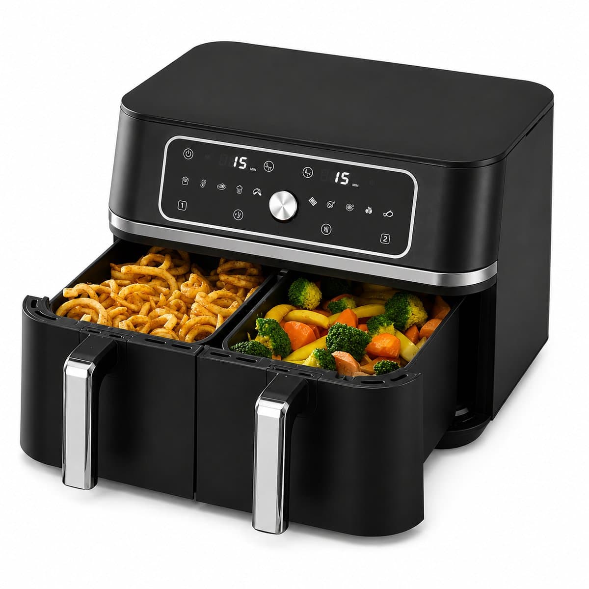 Dubbele Airfryer 9L – 2 x 4,5L – Dual Zone – 10 Voorgeprogrammeerde Programma’s – Digitale Bediening – Instelbare Temperatuur — afbeelding 1
