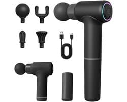 SnelShoppen - Massagepistool Draagbaar Massageapparaat 3200 tpm met Lange Steel en 4 Massagekoppen, 6 Snelheden, USB-C Opladen, Ontspannend Cadeau voo