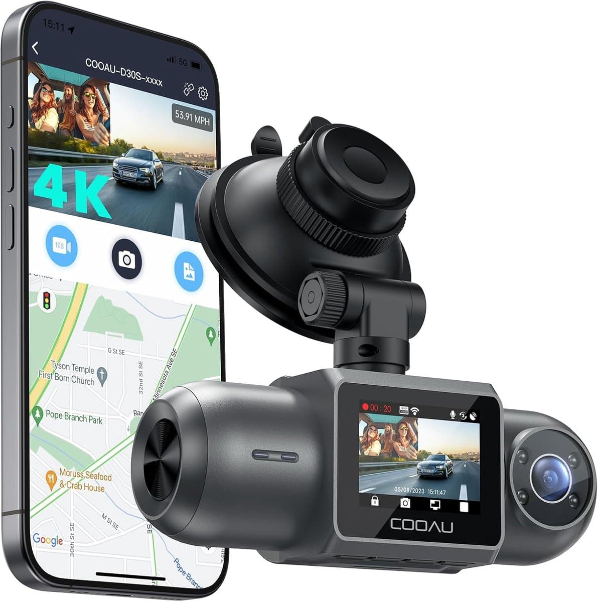 SnelShoppen - 4K Dashcam Dual Camera met GPS, Wi-Fi, Infrarood Nachtzicht, G-sensor, Parkeermodus, 2.5K + 1080P Beeldkwaliteit, Groothoeklens 170°, Su — afbeelding 1