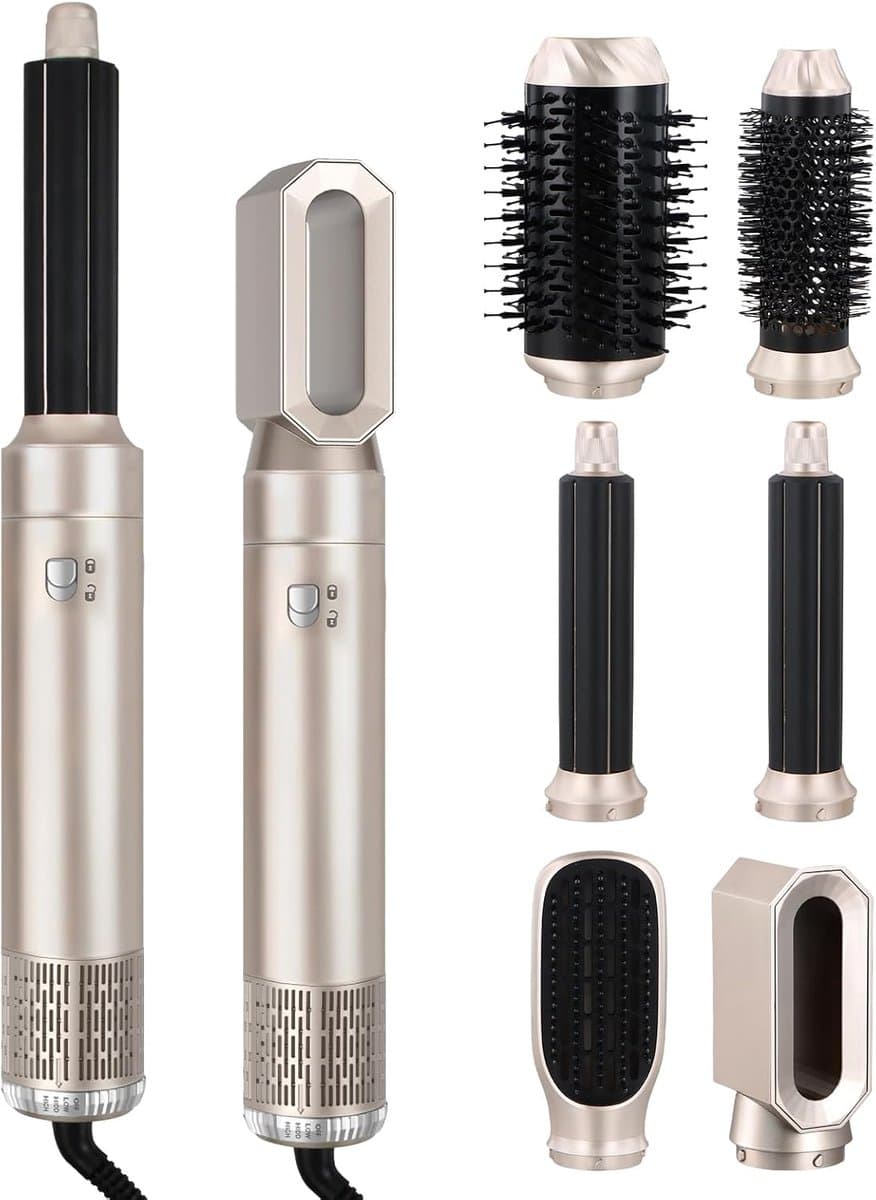 6-in-1 krultang, haarstyler, 6-in-1 haarstyler, krultang, warme lucht curler, 1000 W haarstyler, warme luchtborstel, warme luchtborstel met 6 reserves, voor het gladmaken van haar, drogen — afbeelding 1