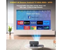 Xiwbsy - Beamer - Projector Beamer - Projector 4k - 1080P - Automatische focus - met WiFi 6 - 25000 Lumens - Buiten- en thuisprojector - Android 4K - Zwart