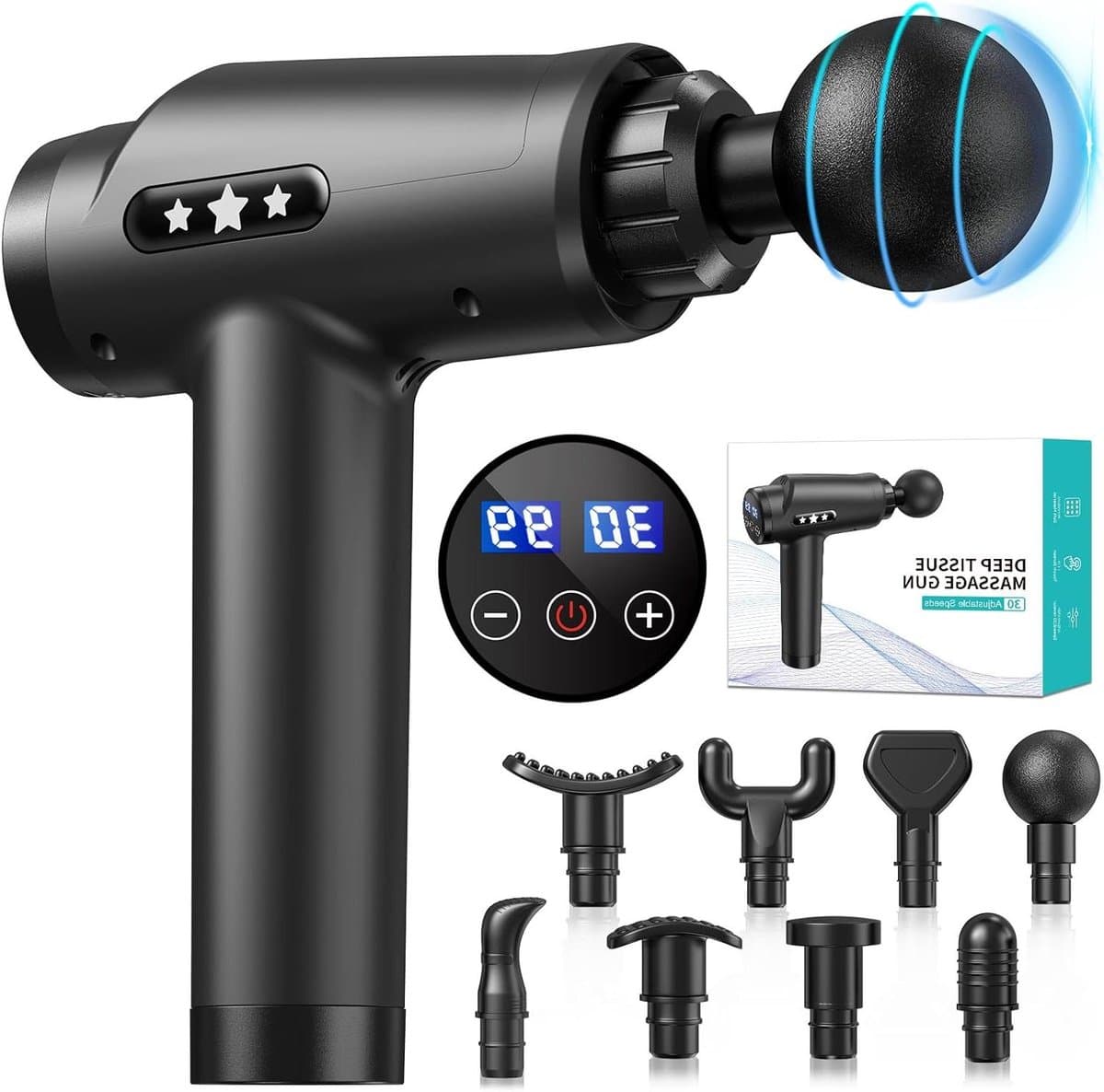 Massagepistool - Spierstimulator - Spierherstel - 30 Snelheden - 25 x 23 x 5 cm - Zwart — afbeelding 1