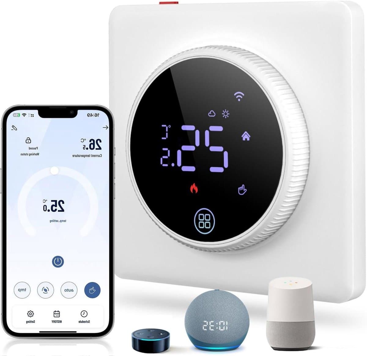 Vloerverwarming Thermostaat - Slimme Kamerregelaar - Energie Besparen - App en Spraakbediening - 10.6 x 9.4 x 6.9 cm - Wit — afbeelding 1