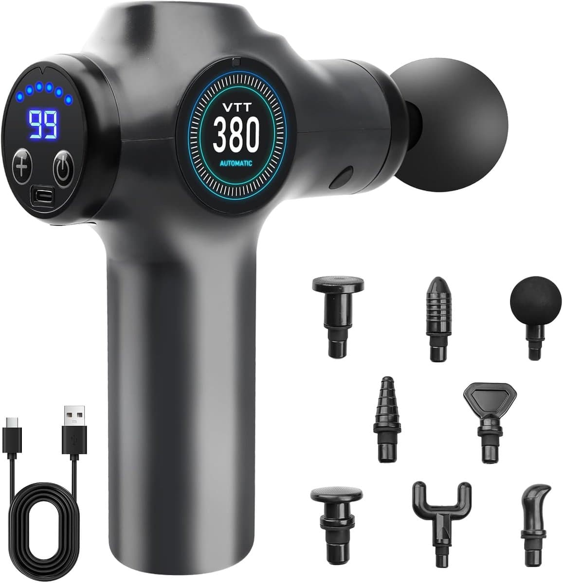 SnelShoppen - Massage Gun met 99 Snelheden, 8 Interchangeable Massage Heads, Mini Musket, LCD Touchscreen en USB-C Oplader voor Atleten en Thuisgebrui — afbeelding 1