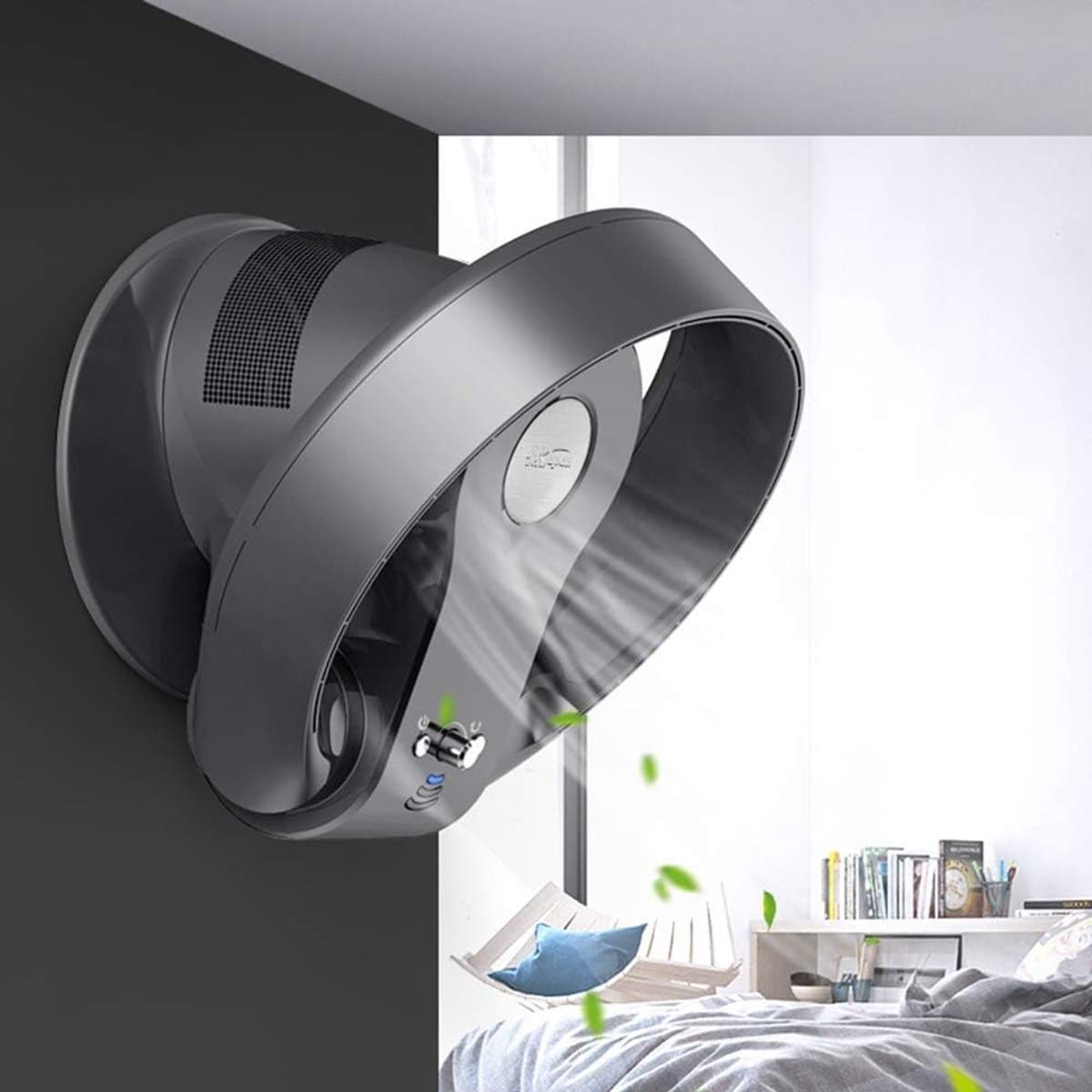 Bladeless Ventilator - Stille Wandventilator - Frisse Lucht Creëren - 180° Verstelbaar - 27 x 23.5 x 34 cm - Zwart/Grijs — afbeelding 1