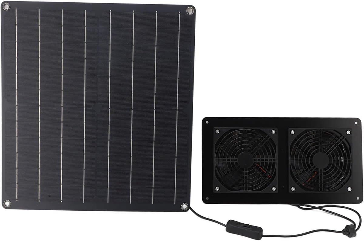 Zonneventilator - Afzuigventilator Zonneklep - Koeling en Ventilatie - Automatische Bedrijfsmodus - 38 x 34 x 5 cm - Zwart — afbeelding 1