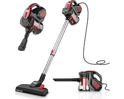 Steelstofzuiger met snoer - 3 in 1 Stofzuiger zonder zak - 3 verschillende opzetstukken - 600W - Rood