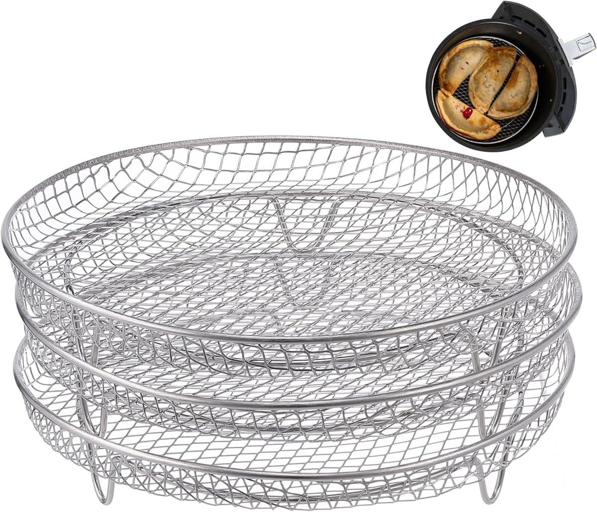 7,8" Airfryer accessoires, 3 stapelbare racks Geschikt voor Instant Vortex, Nuwave Air Fryer, Ninja Foodi Grill, Meerdere lagen 304 roestvrij staal grillrack, Past in 5,8 QT airfryer oven — afbeelding 1