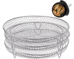 7,8" Airfryer accessoires, 3 stapelbare racks Geschikt voor Instant Vortex, Nuwave Air Fryer, Ninja Foodi Grill, Meerdere lagen 304 roestvrij staal grillrack, Past in 5,8 QT airfryer oven