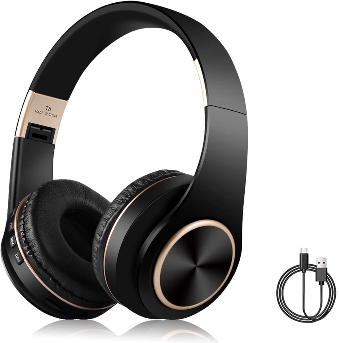 Gloovon® - Draadloze Koptelefoon - Bluetooth 5.0 - Intrekbaar en Opvouwbaar - Koptelefoon met Microfoon - Zwart — afbeelding 1