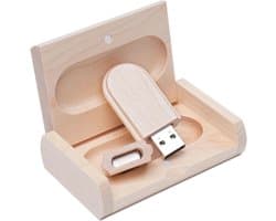 Externe USB schijf met houten behuizing en opslagcapaciteit tot 64 GB