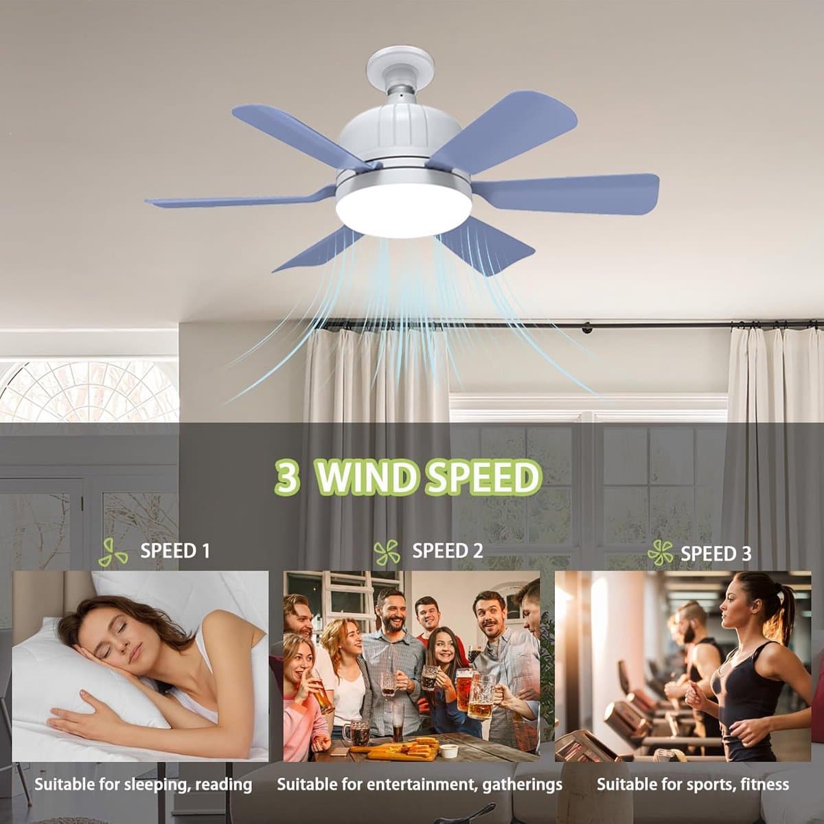 46cm LED Plafondventilator met Verlichting en Afstandsbediening - 3 Snelheden & 3 Lichtkleuren — afbeelding 1