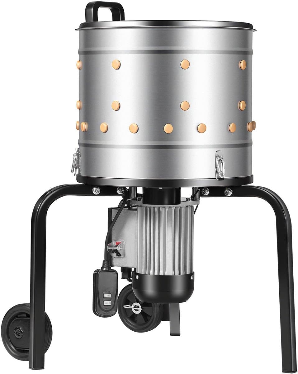 Plukmachine voor Gevogelte - Elektrische Kippenplukker - 400 mm Trommel - 500 W Motor - 114 Zachte Plukvingers - RVS - Transportwielen - Capaciteit 1-2 Kippen — afbeelding 1