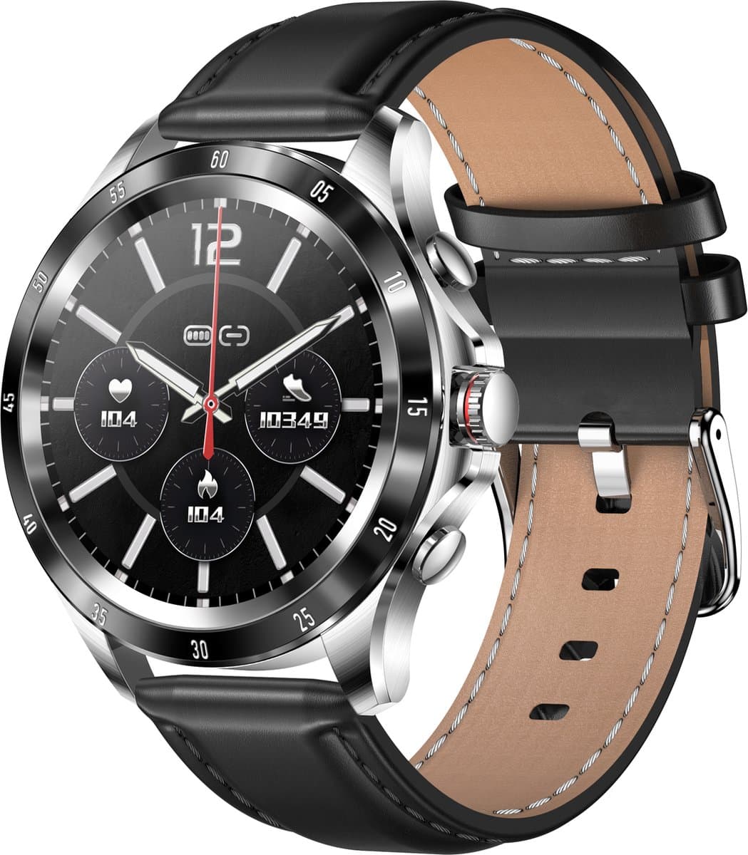 Belesy® XTRA - Smartwatch Heren – Smartwatch Dames - Horloge – Stappenteller – Calorieën - Hartslag – Bel functie - Je eigen foto als wijzerplaat - Kleurenscherm - Full Touch – Zwart - Leer - Moederdag — afbeelding 1