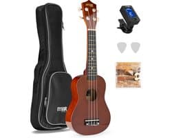 Ukelele set - MAX UKEY - 21 inch Ukulele van hout - Kindergitaar en gitaar voor volwassenen - incl. Ukelele tas, plectrums en stemapparaat - Bruin (hout)