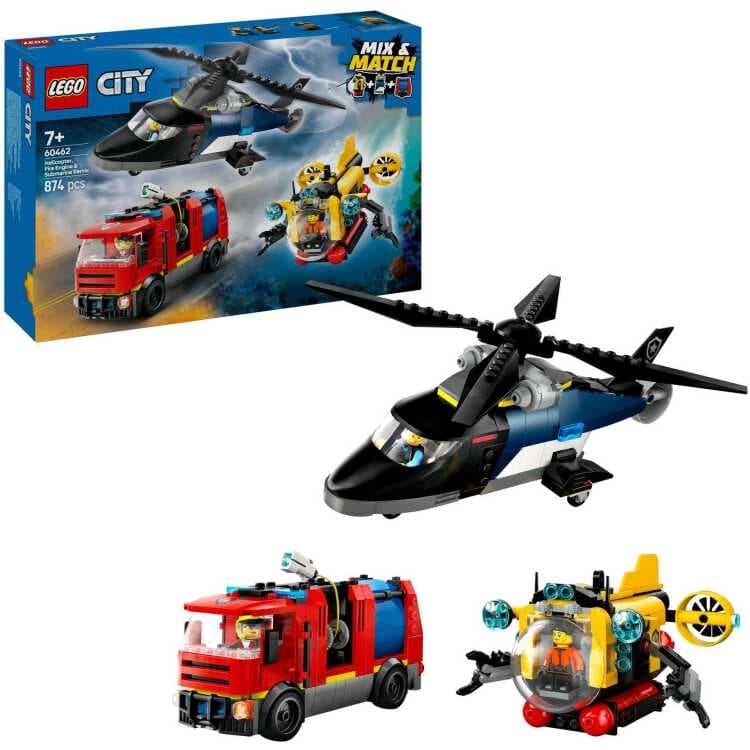 LEGO City - Helikopter, brandweerauto en onderzeeër remix Constructiespeelgoed — afbeelding 1